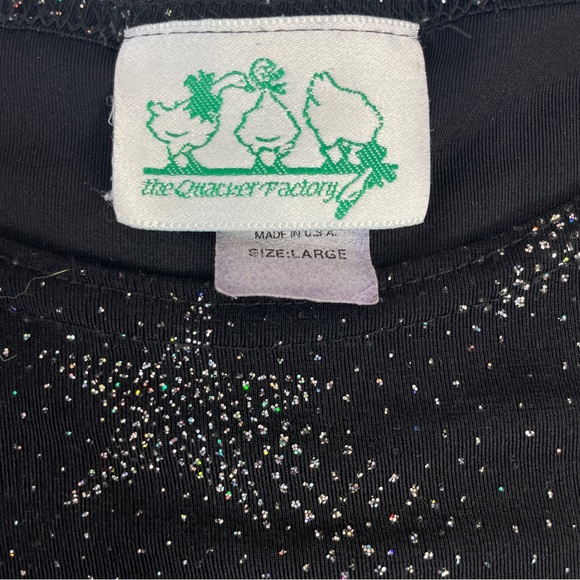 Quacker Factory Long Sleeve Top Black with Silver Shooting Stars Size Large - Picture 10 of 11